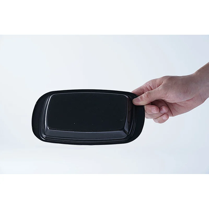 Hot sale accept customized brand durable household small black rectangular carbon steel enamel serving plate dishes