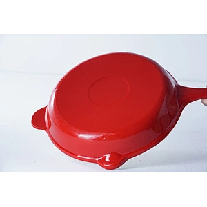 Fashion design classic red flat-bottomed carbon steel enamel grill cookware fry pan with confortable handle for cooking