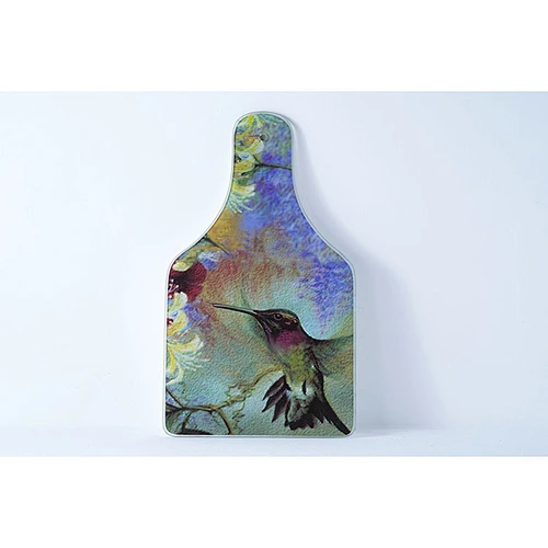 Wholesale kitchen tools irregular shape painting printed tempered glass kitchen chopping board cutting board with handle