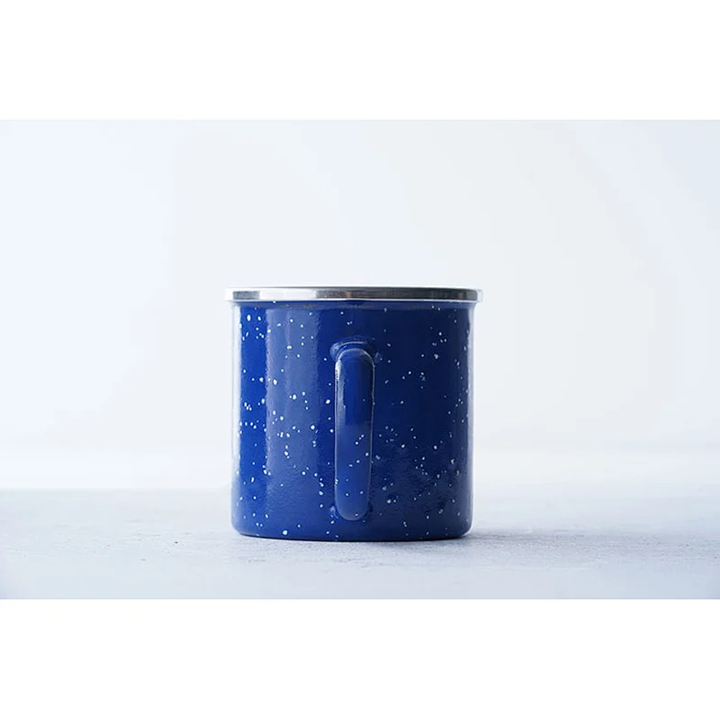 Hot sale office school home restaurant blue fashionable no lid carbon steel enamel coffee mug custom design