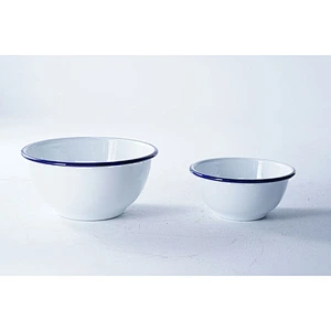 Hot sale accept customized logo white minimalist large carbon steel enamel rice bowl for restaurant