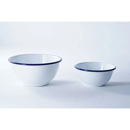 Hot sale accept customized logo white minimalist large carbon steel enamel rice bowl for restaurant