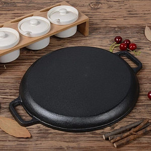 Wholesale professional universal household round black cast iron preseasoned fry pan non stick with two side handles