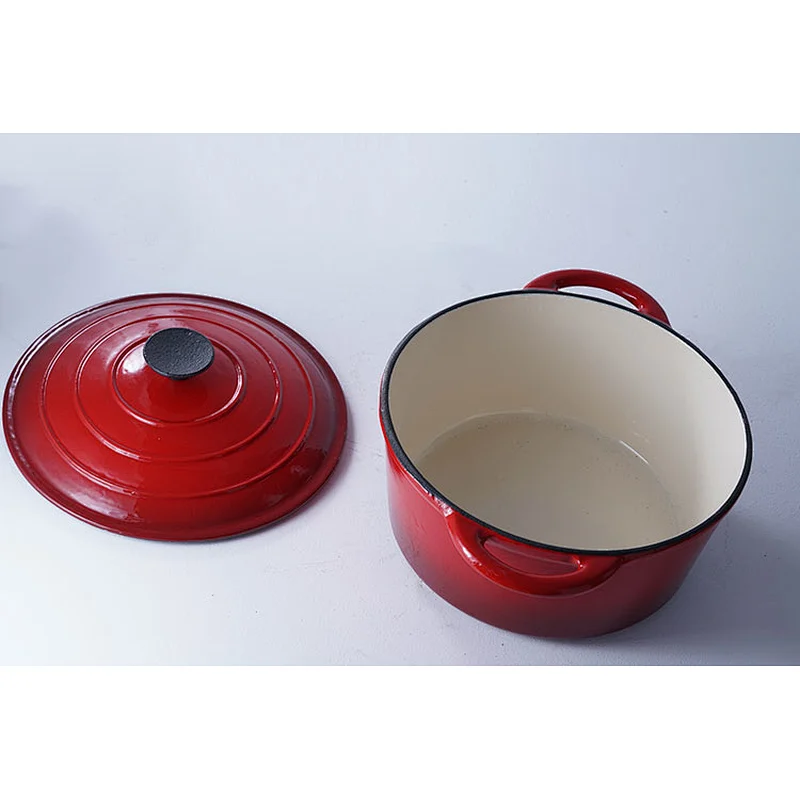 Professional cookware supplier wholesale classic red round cast iron enamel cooking hot soup pot with lid