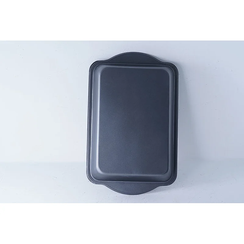 Wholesale black rectangular carbon steel non-stick coating baking tray cake pan bakeware with two side handles