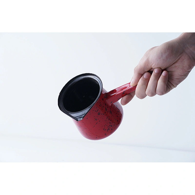 Wholesale red mini carbon steel enamel tea kettle insulated teapot with long handle for gift