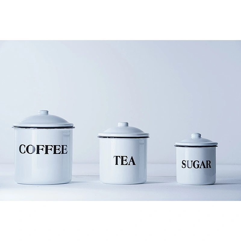 Wholesale OEM custom white carbon steel sets multi-functional enamel canister enamel cup enamel mug with lid
