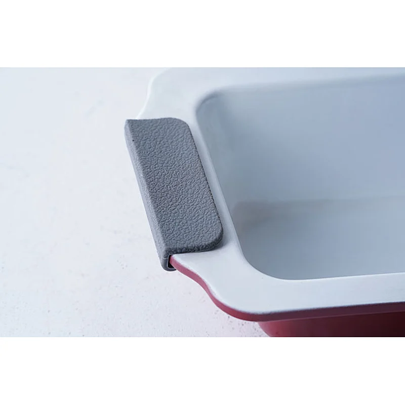 Wholesale custom design red rectangular carbon steel non stick coating baking tray for oven with two side handles