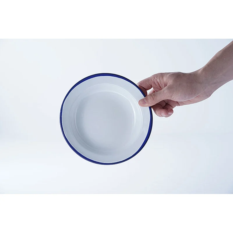 Wholesale accept custom logo multiple sizes available white round classic design carbon steel enamel serving dishes plates