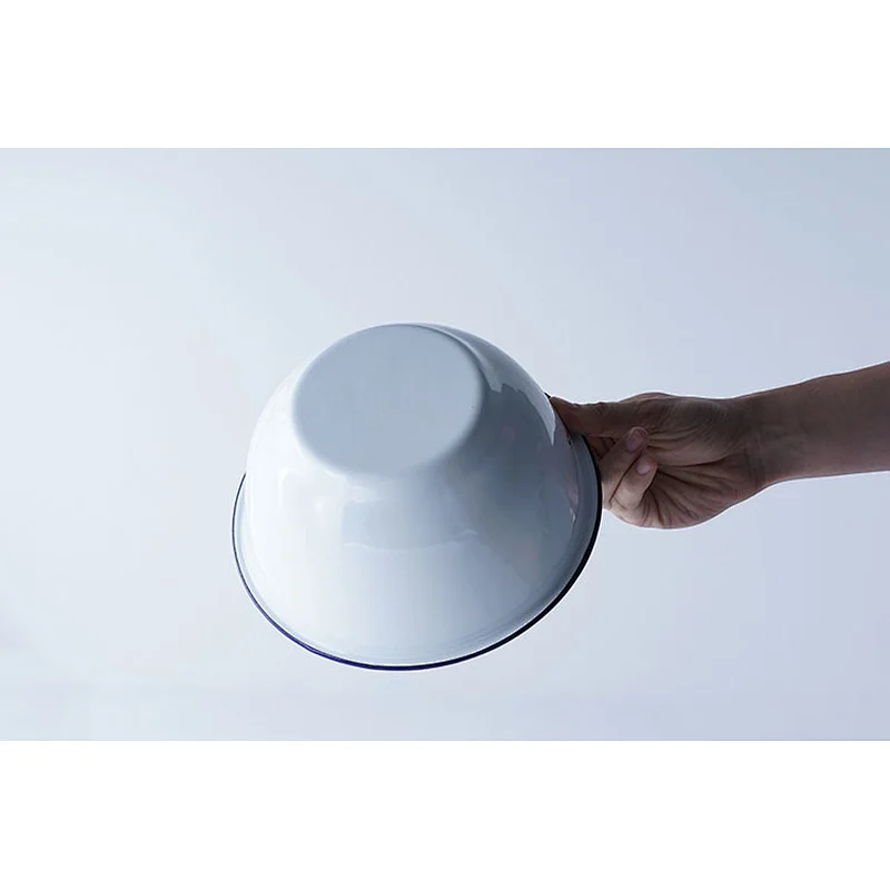 Hot sale accept customized logo white minimalist large carbon steel enamel rice bowl for restaurant