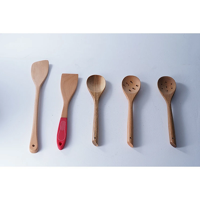 Hot sale food safety durable eco-friendy healthy 5 pcs wooden spoon set cooking utensil wood spoon set