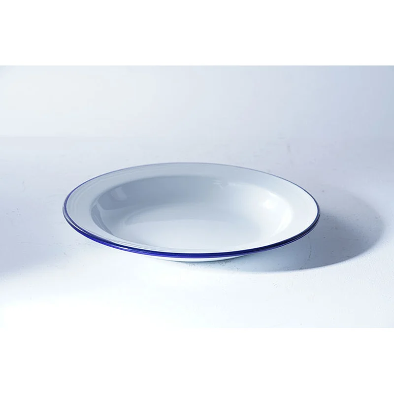 Hot sale OEM custom sign multiple sizes available carbon steel enamel serving plate metal dinner pattern dishes set