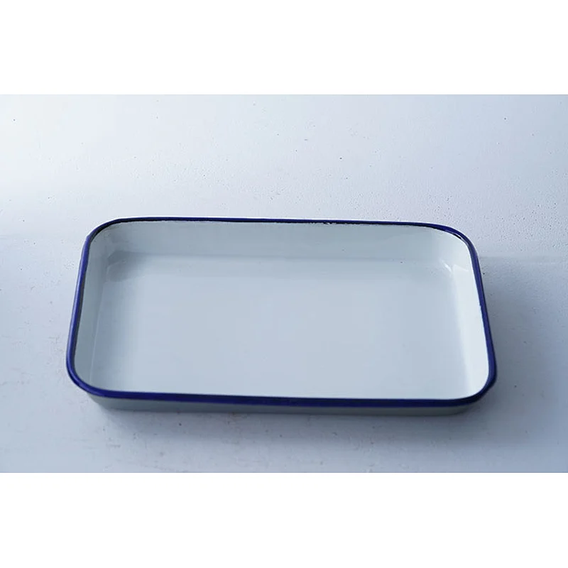 Professional OEM ODM rectangular shallow flat bottom big capacity carbon steel enamel plates serving dishes white
