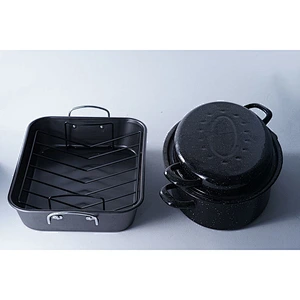 Good quality black kitchen carbon steel enamel roasting pans and pots cookware set for cooking