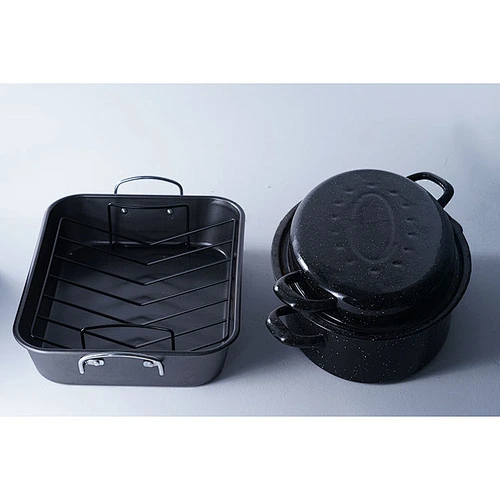 Good quality black kitchen carbon steel enamel roasting pans and pots cookware set for cooking