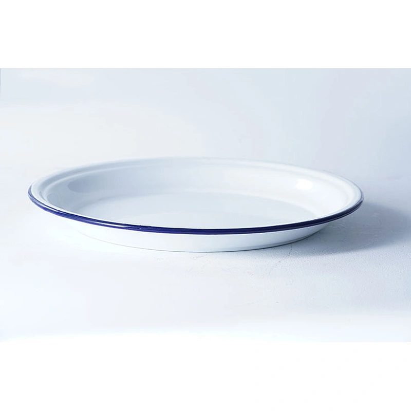 Accept custom logo big capacity classic household restaurant hotel round white carbon steel enamel plate dish