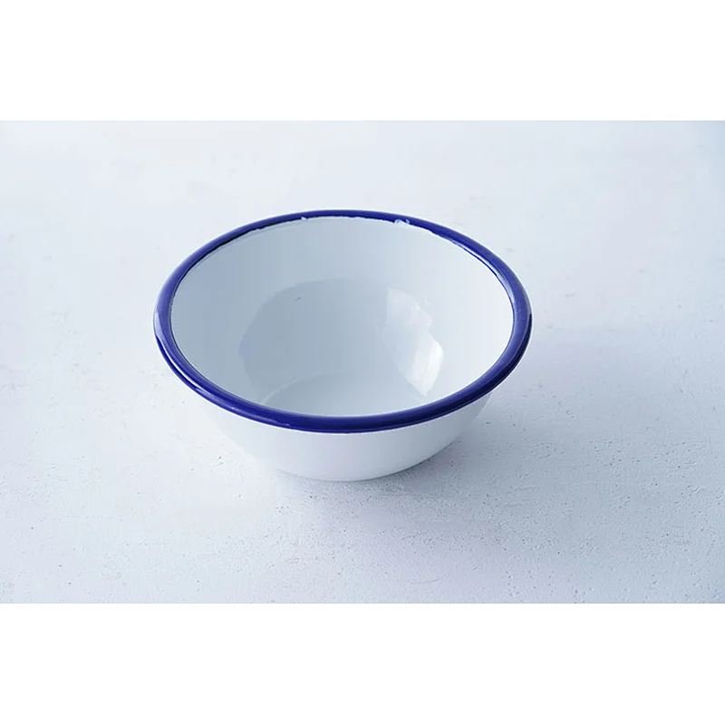 Professional tableware wholesale accept customized brand classic design white carbon steel enamel salad soup rice bowl