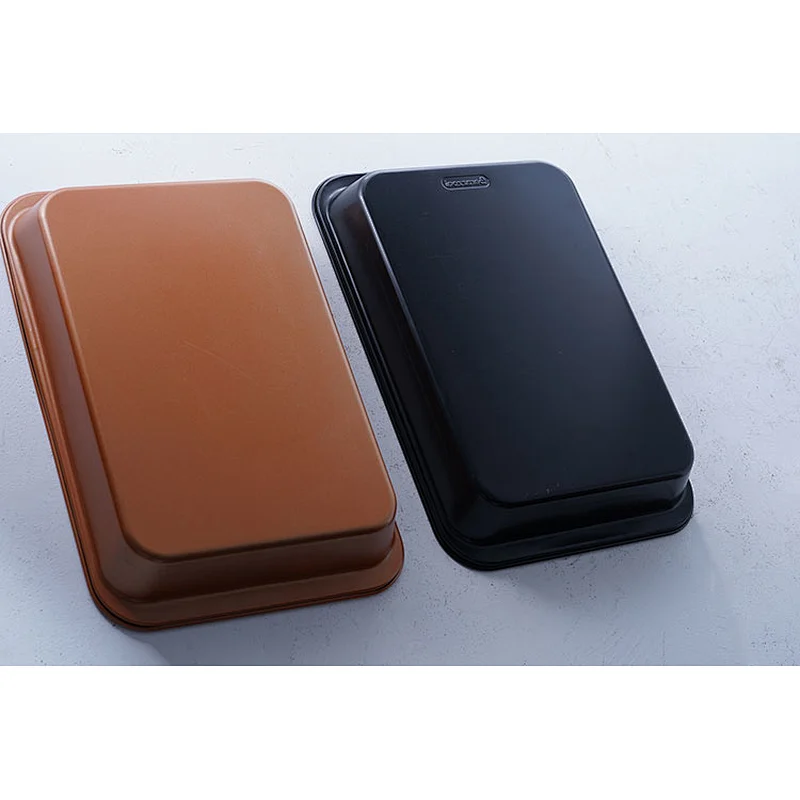Big capacity brown black rectangular baking ware tray set bakeware nonstick carbon steel tray set for oven with net rack