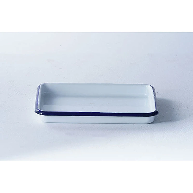 Wholesale small white rectangular heat resistant Insulated enameled metal plate carbon steel serving dishes