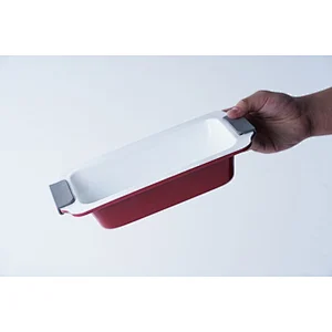 Wholesale custom design red rectangular carbon steel non stick coating baking tray for oven with two side handles
