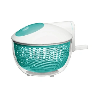 Professional practical kitchen tools green round small multifunction fruit drainer manual control plastic salad spinner bowl
