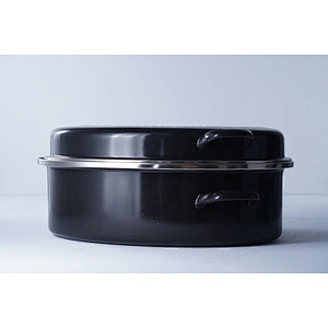 Good quality cookware OEM black multiple sizes carbon steel enamel heavy duty self basting roaster pan pot set with lid
