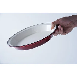Professional tableware supplier OEM ODM red round lightweight heat resistant cast iron enamelled fry pan