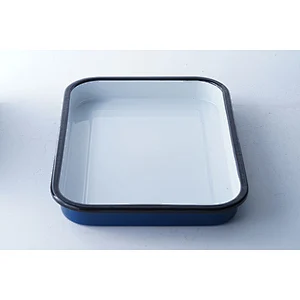 Custom design blue rectangular big capacity carbon steel enamel ware tray dishes serving plates for restaurant
