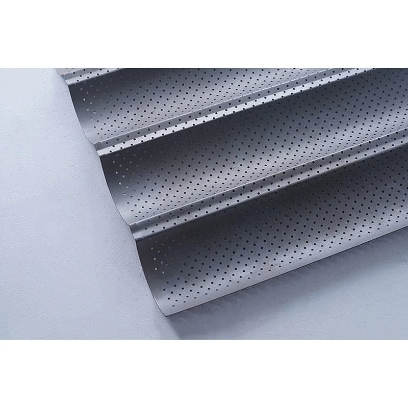 Hot sale two three four slots wave pattern perforated carbon steel non stick coating French baguette bread oven baking tray