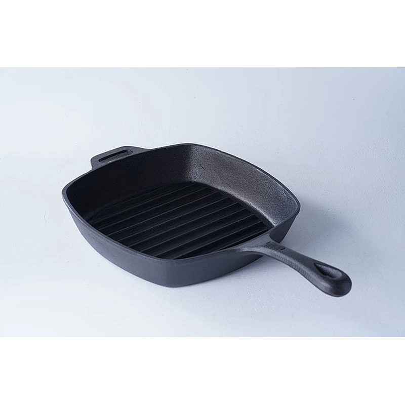 Classic pattern household restaurant universal cookware black square cast-iron preseasoned skillet frying pan with one handles