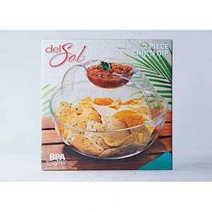 Hot sale universal transparent big capacity multifunction fruit salad 2 in 1 chip and dip serving bowl