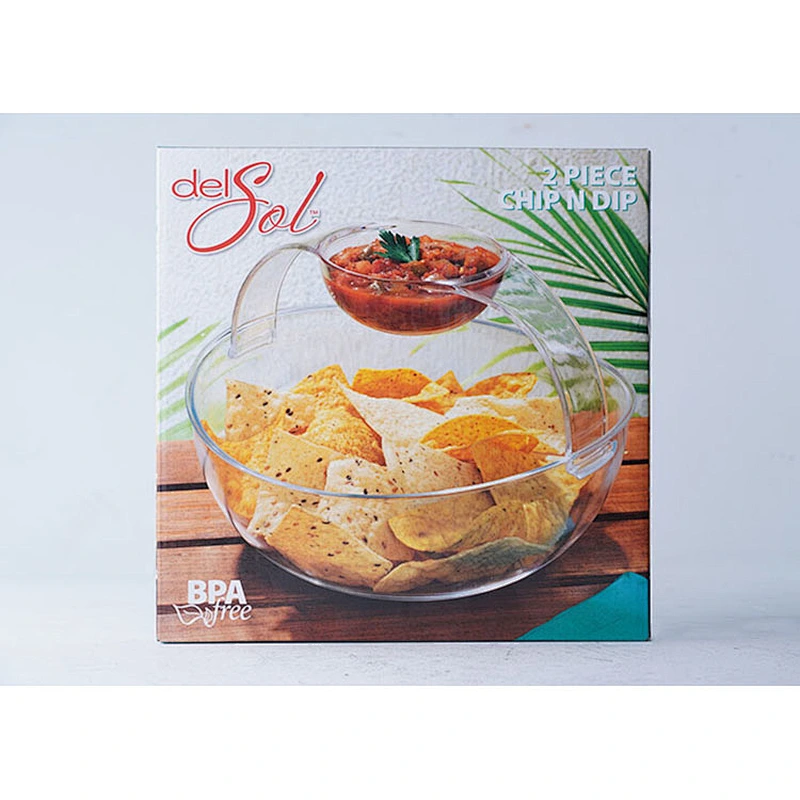 Hot sale universal transparent big capacity multifunction fruit salad 2 in 1 chip and dip serving bowl