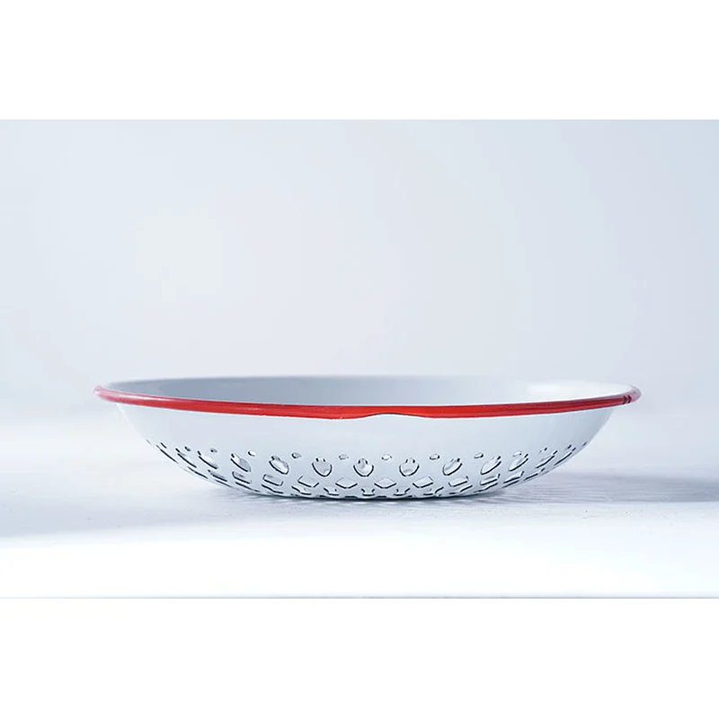 Wholesale special custom design decoration big capacity enamelled carbon steel dishes fruit drain plates