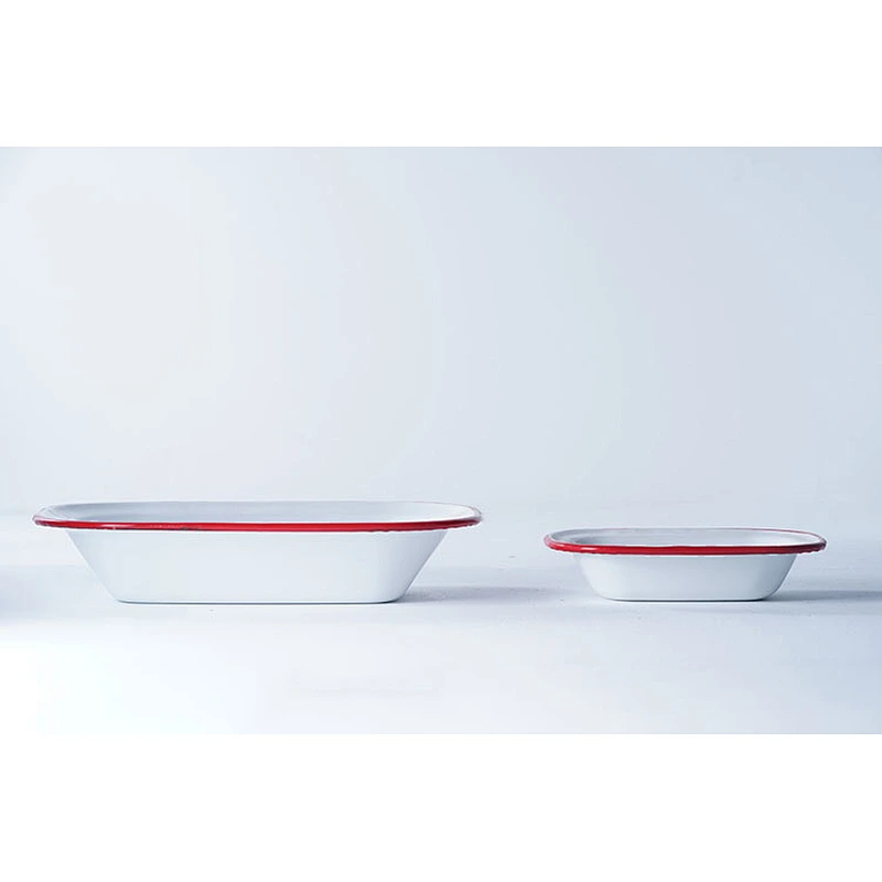 Wholesale OEM accept customized sizes kitchen classic cookware white flat-bottomed carbon steel enamel plates dishes set