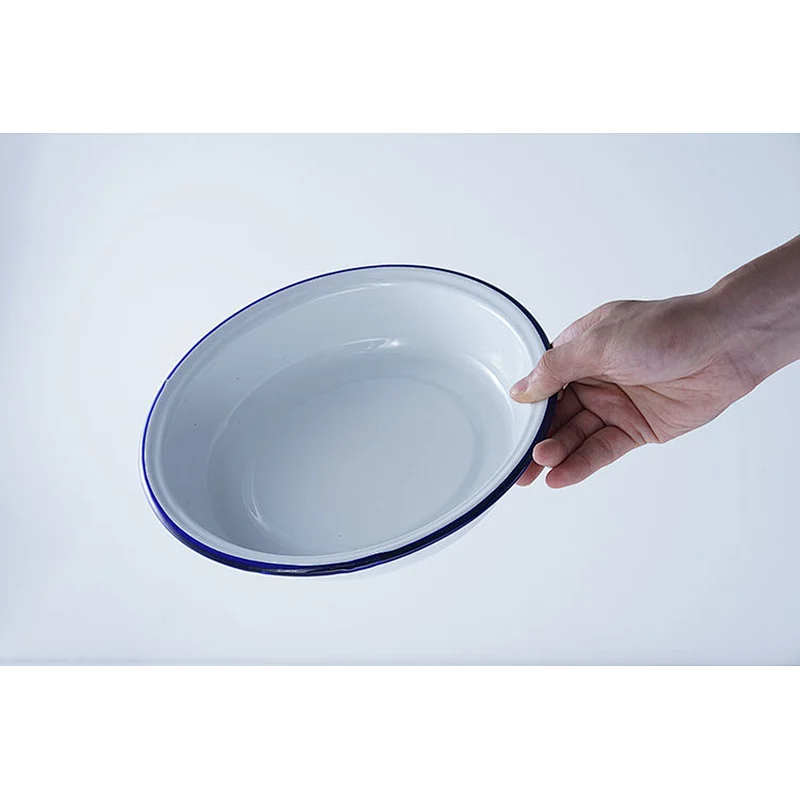 Hot sale quality assurance minimalist white round household carbon steel enamel metal serving plates dishes