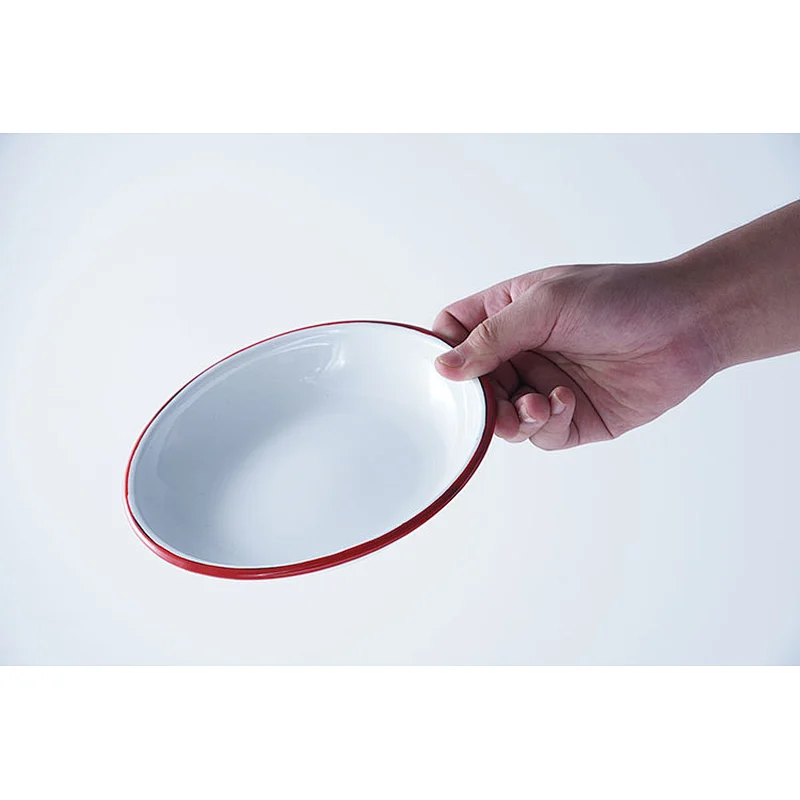 Hot sale high quality classic design white round multiple sizes carbon steel enamel camping dishes plate sets