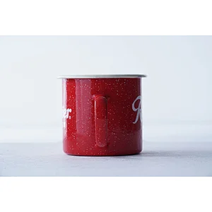 Promotional letter printing body red fashionable durable carbon steel enamel coffee cup beer mug accept custom logo