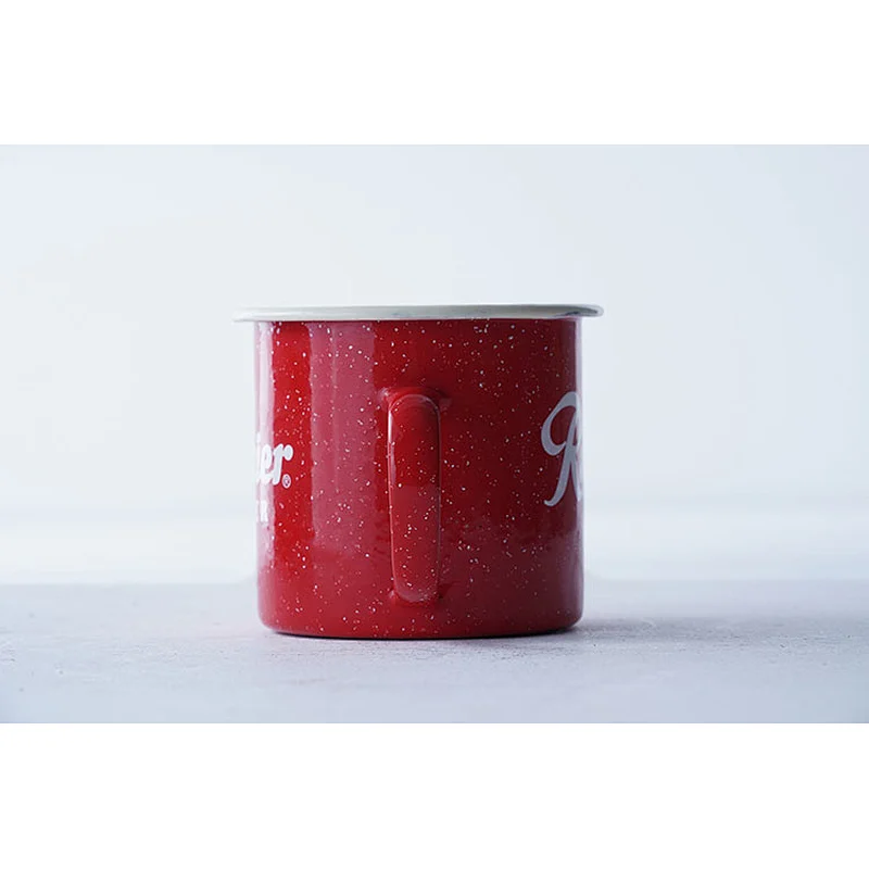 Promotional letter printing body red fashionable durable carbon steel enamel coffee cup beer mug accept custom logo
