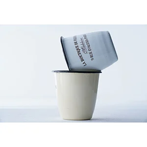 Professional kitchenware supplier accept custom logo no handle no lid letter printing body carbon steel enamel coffee tea cup