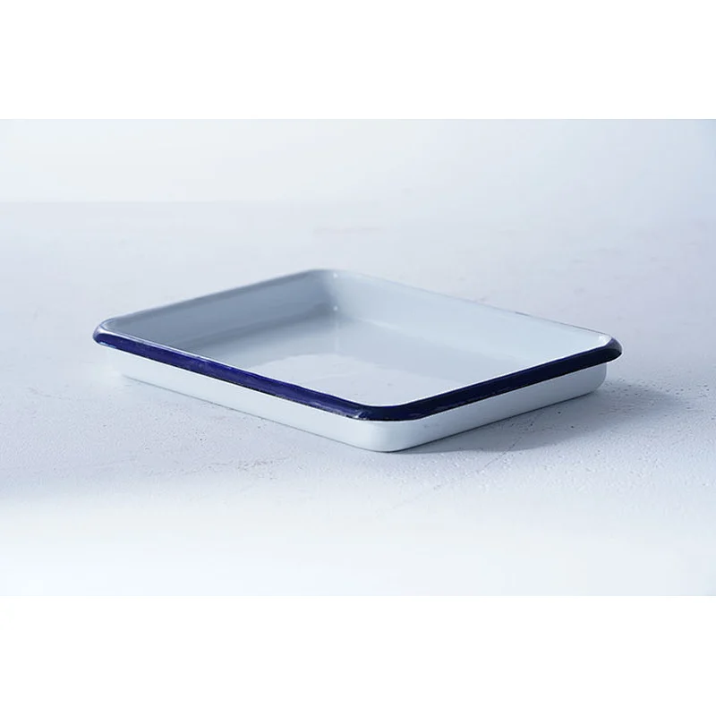 Wholesale small white rectangular heat resistant Insulated enameled metal plate carbon steel serving dishes