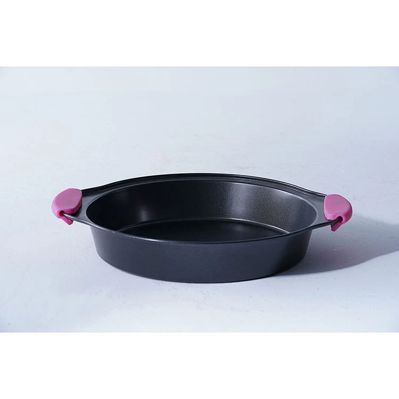 OEM ODM household small round hot carbon steel non stick coating cake tool baking mold pan with two side handles