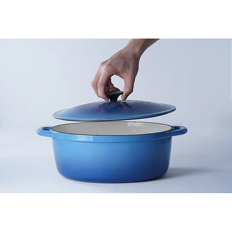 Cheap price OEM ODM available kitchen gas induction blue oval cast iron enamel cookware stock soup pot