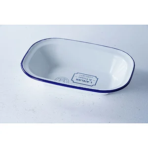 Hot sale custom printing small household white rectangular carbon steel enamel metal camping plate dish