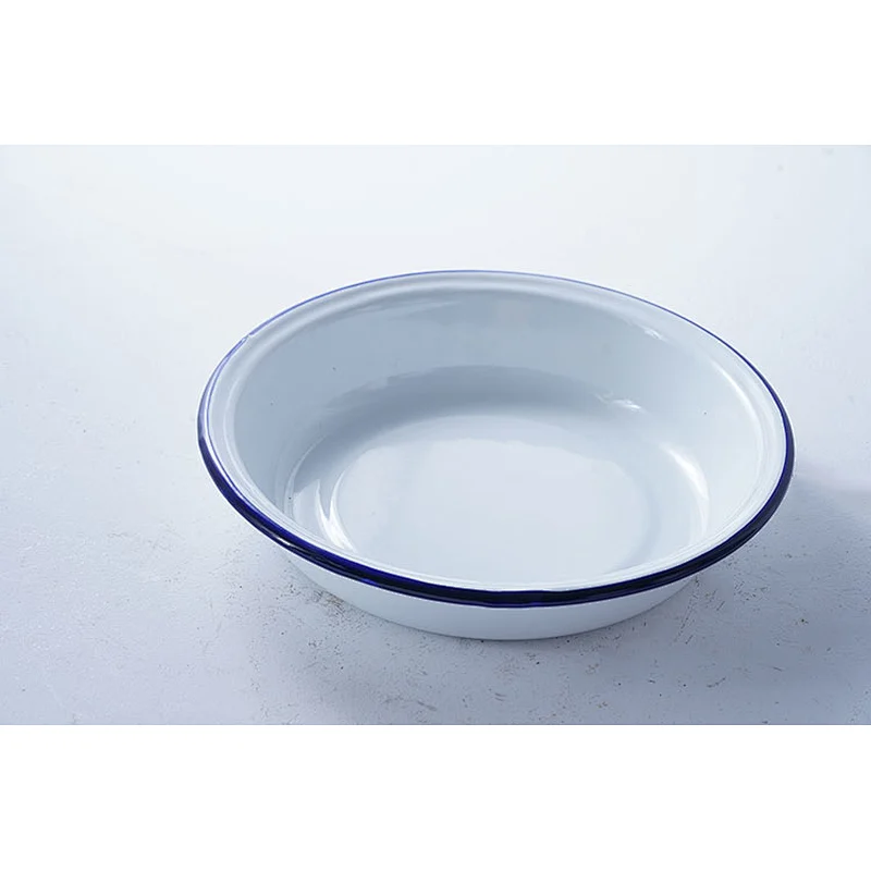 Hot sale quality assurance minimalist white round household carbon steel enamel metal serving plates dishes
