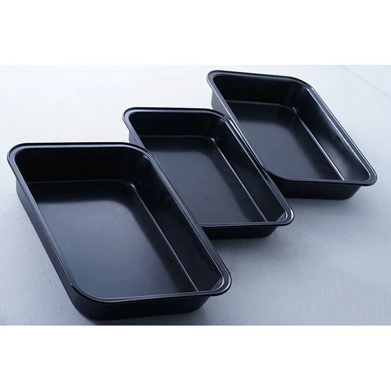 Wholesale black rectangular multiple sizes available carbon steel non stick coating bakeware nonstick pan cake tray baking set