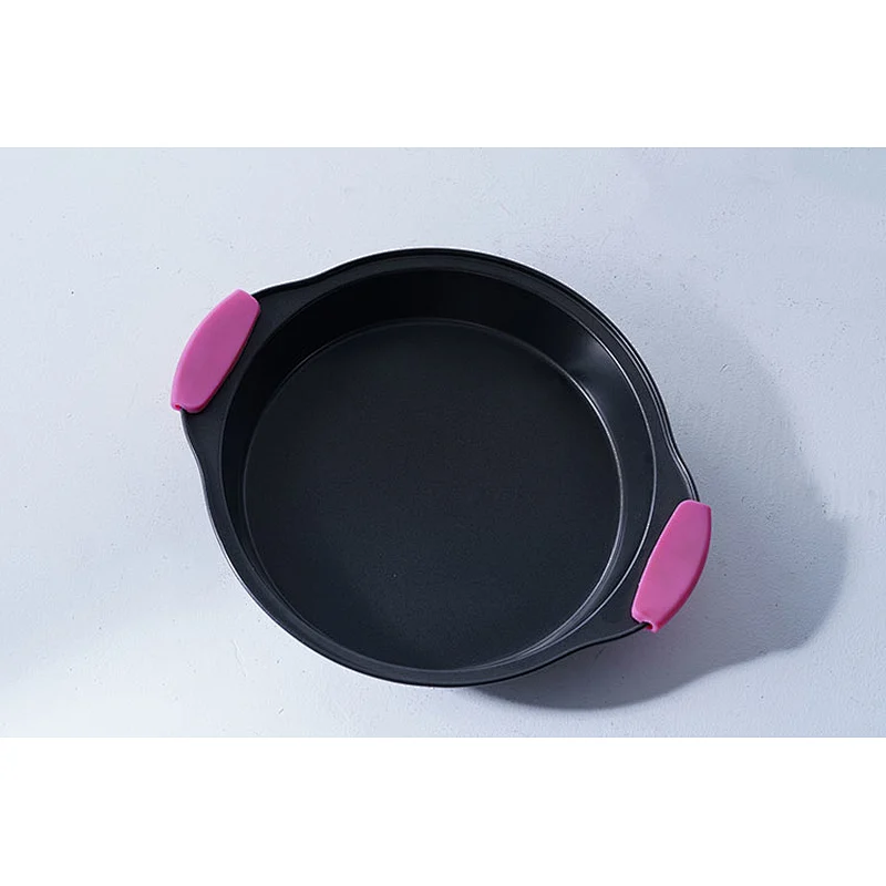 OEM ODM household small round hot carbon steel non stick coating cake tool baking mold pan with two side handles