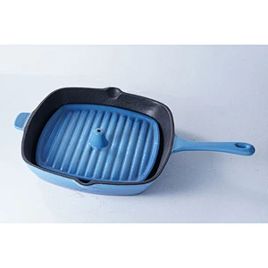 Professional cookware supplier OEM ODM universal blue square cast iron enamel frying pan with same material lid