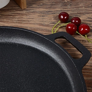 Wholesale professional universal household round black cast iron preseasoned fry pan non stick with two side handles