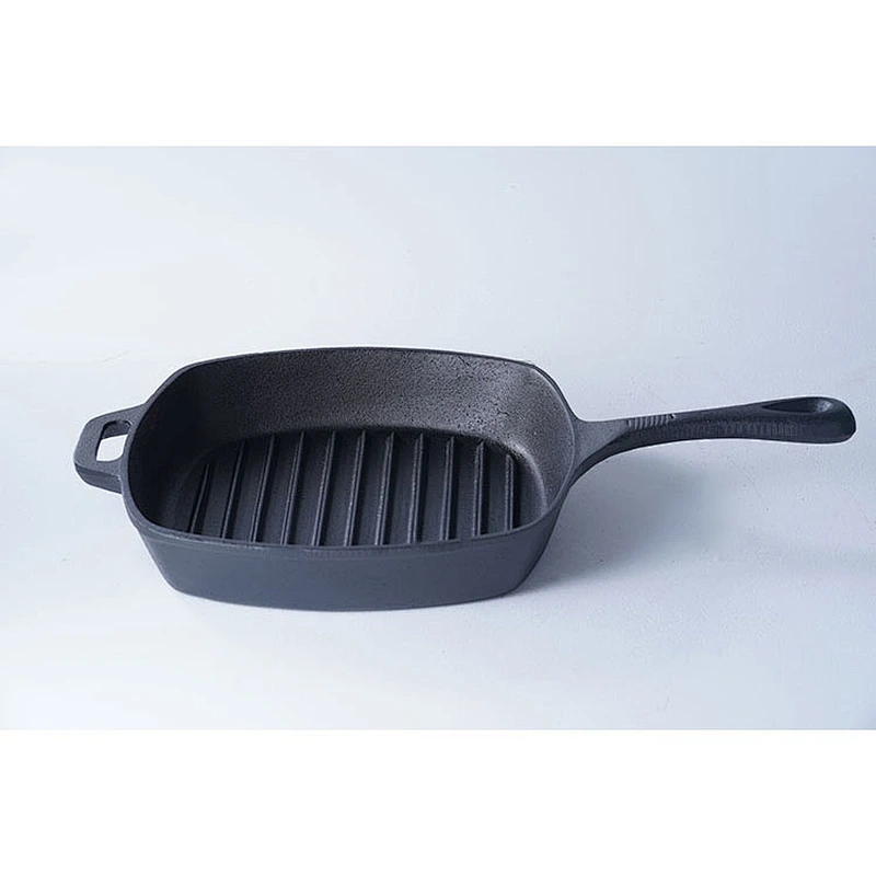Classic pattern household restaurant universal cookware black square cast-iron preseasoned skillet frying pan with one handles
