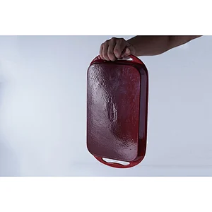 OEM red rectangular big capacity gathering party cast iron cookware enamel non-stick skillet fry pan with two side handles